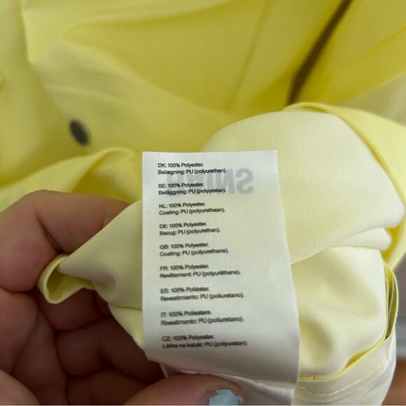 Rains Longer Jacket Straw Yellow Unisex Casual Classic Button Closure Hooded - Picture 11 of 13